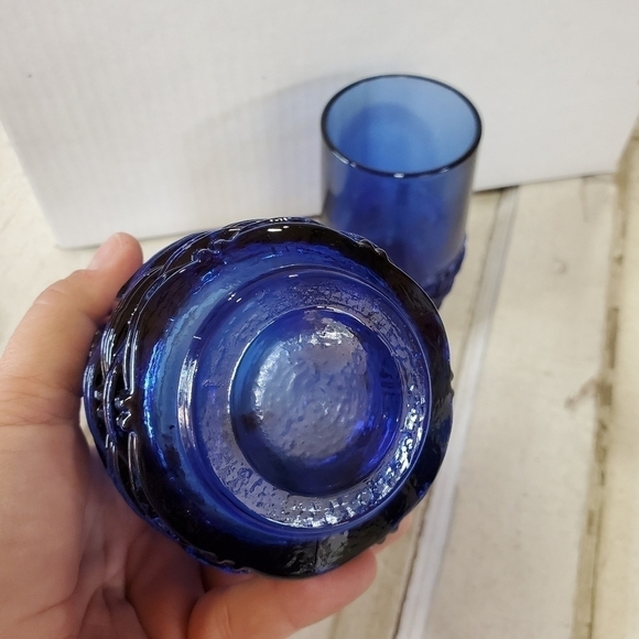 Vintage LE Smith basket weave pattern thick cobalt blue heavy glasses set of 2 - Picture 9 of 11